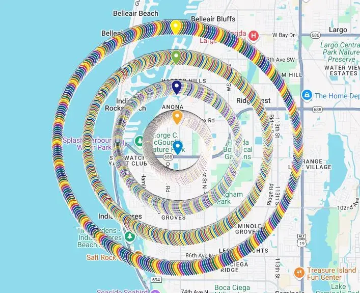 Map of a service radius around a barbershop in Largo, Florida