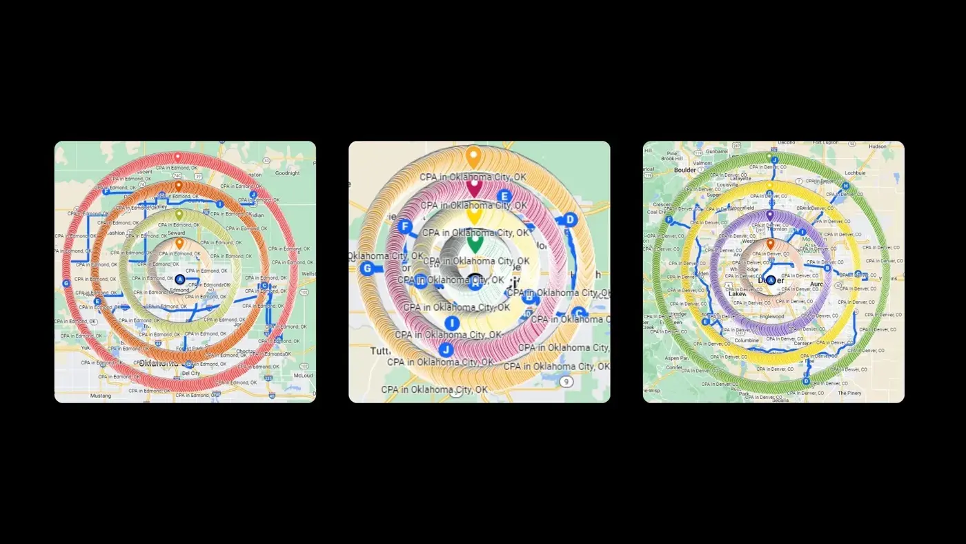 Map showing a local search radius
